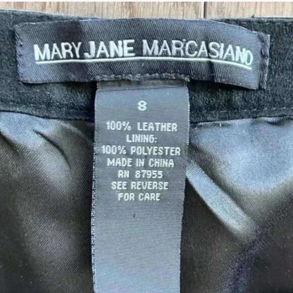 Mary Jane Marcasiano Black Suede Leather Bootcut Pants Size 8 Lined Designer - Picture 2 of 6